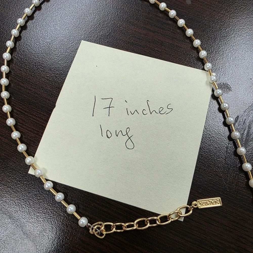 Napier Gold Tone Faux Pearl Bar Link Necklace 17 Inch Adjustable Clasp
